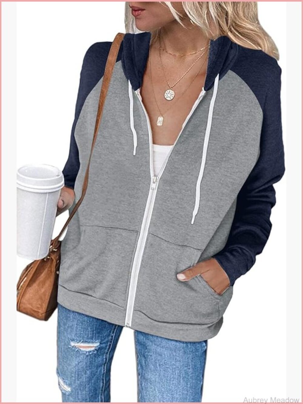 Color Block Zip Up Hoodie Sweatshirt Long Sleeve Jacket with Pockets